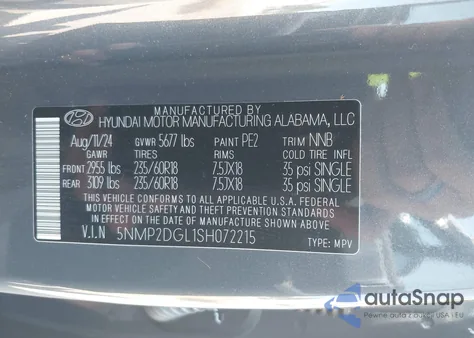 2025 Hyundai Santa Fe Sel z USA, uszkodzony, nr VIN 5NMP2DGL1SH072215